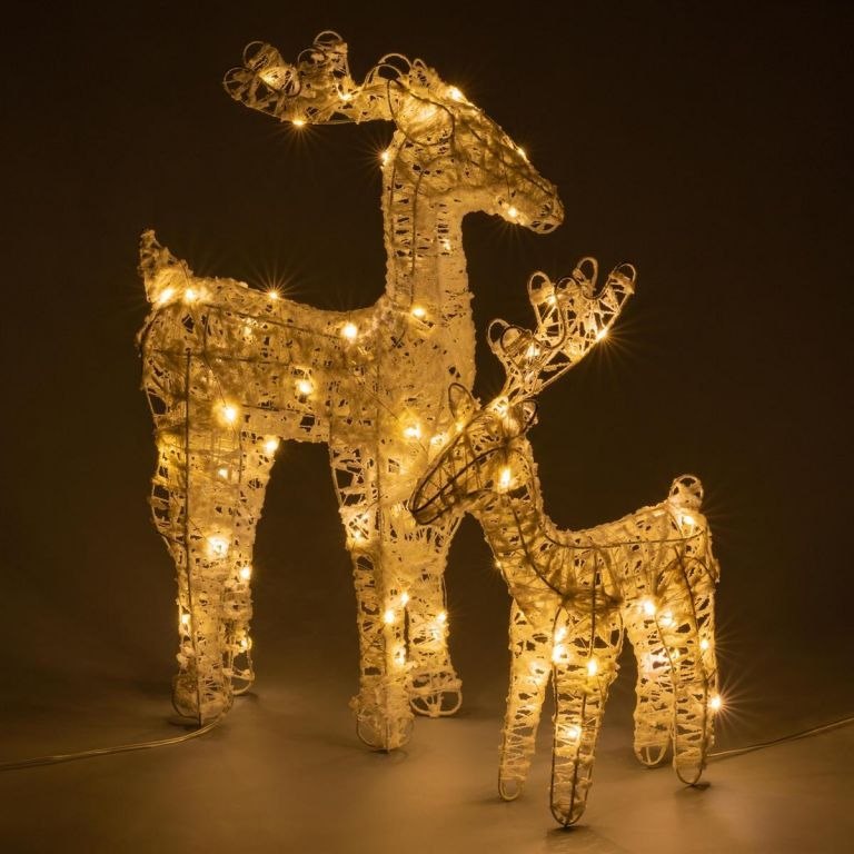 Zestaw błyszczących reniferów, 45 diod LED, z zegarem, na ba